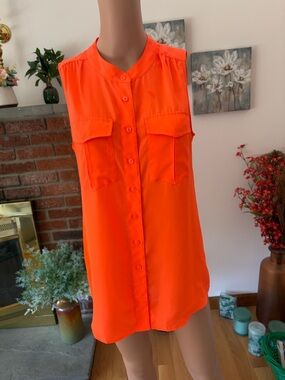 J. Crew Bright Orange Sleeveless Button-Front Blouse